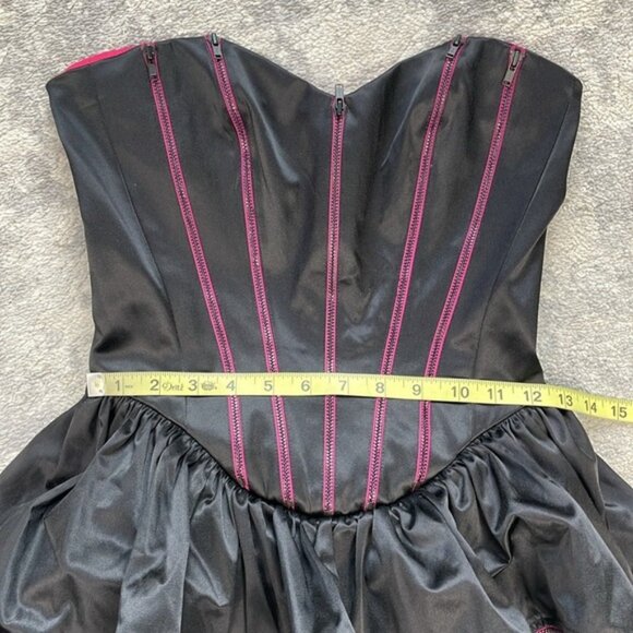 NWT Betsey Johnson Black Label Black Pink Zipper Corset Mini Dress Tiered Sz 2 - Picture 10 of 15